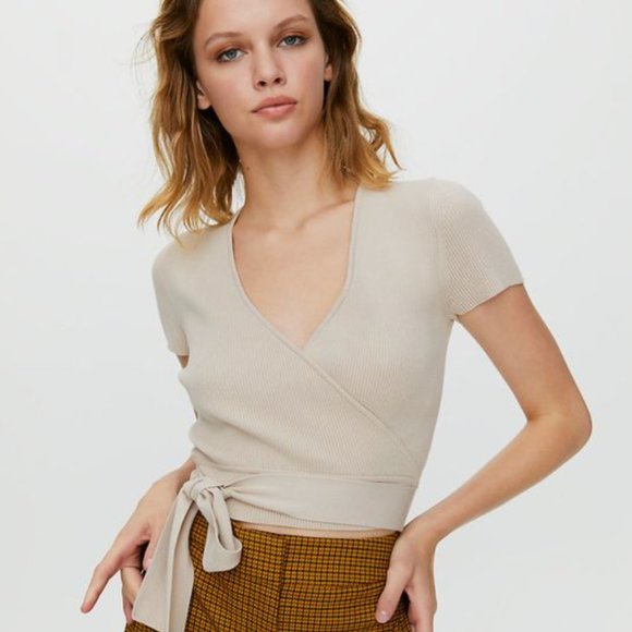 Aritzia (Little Moon) - Prunella Tie up Crop Top (Beige) - Picture 1 of 5